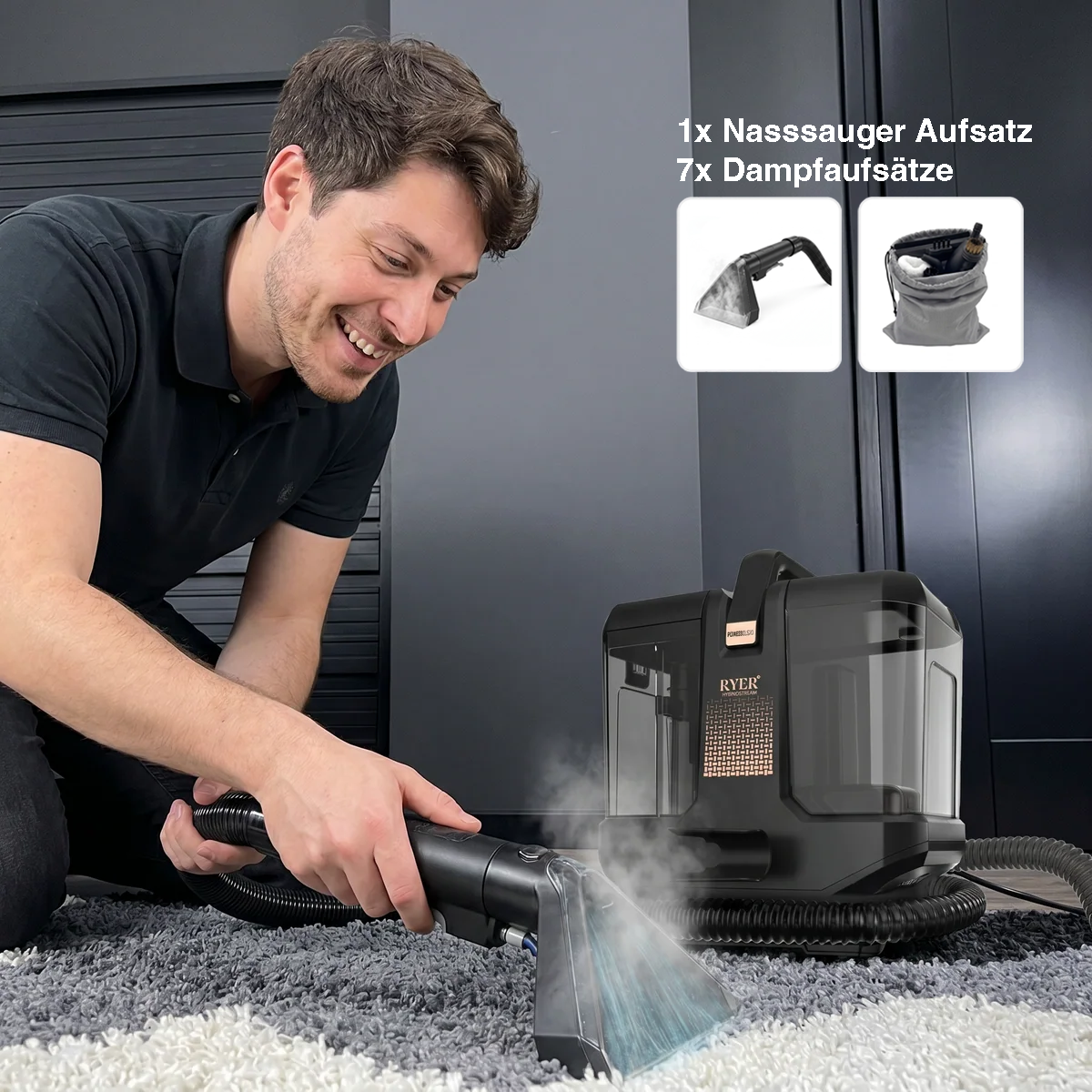 RYER Hybrid – 2 in 1 Nasssauger & Dampfreiniger mit Heißwasser