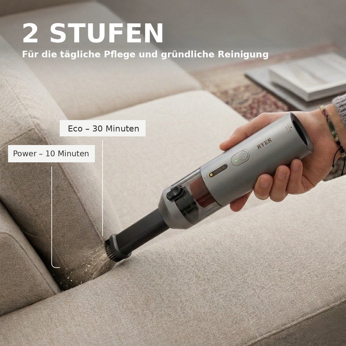 RYER Handstaubsauger mit Eco- und Power-Stufe