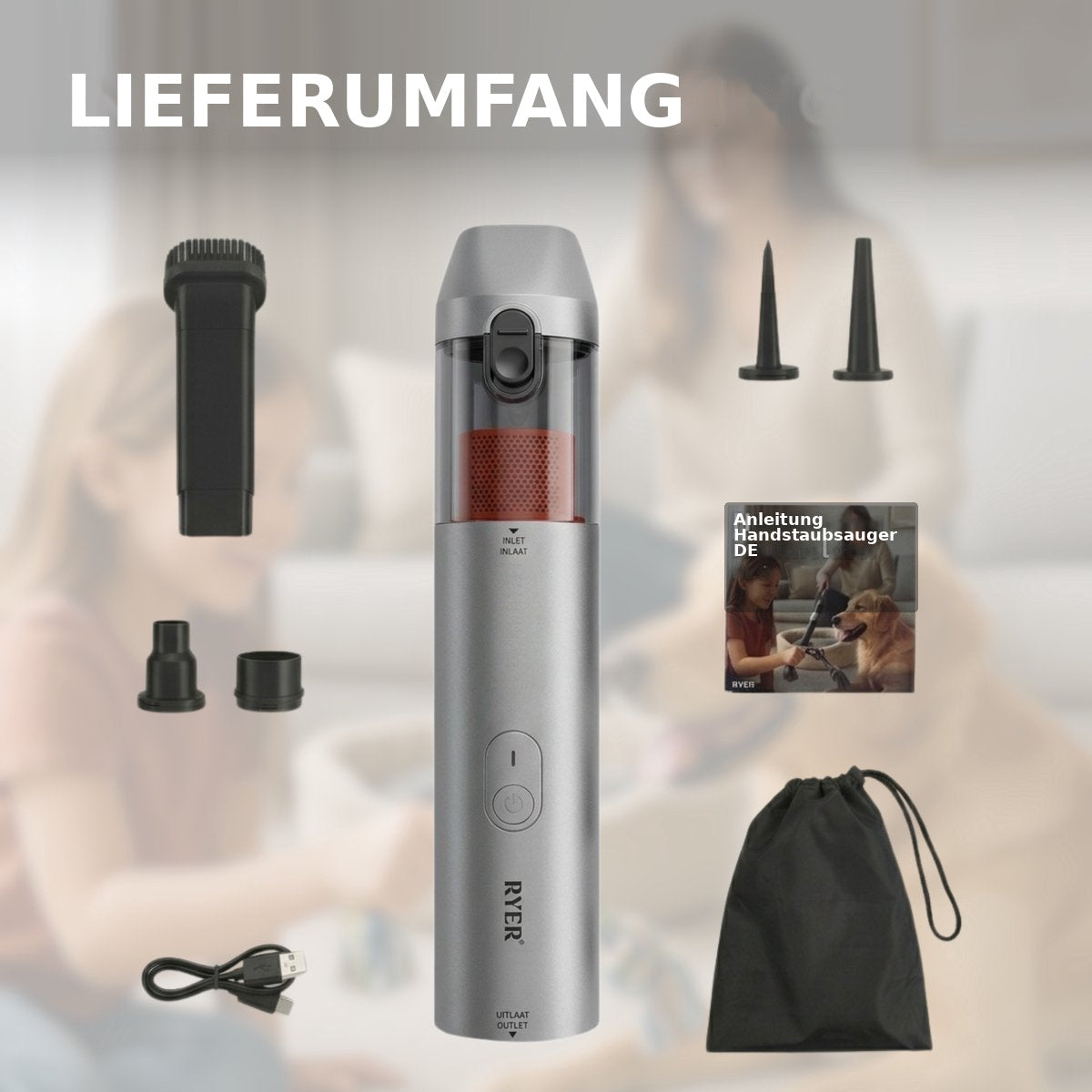 Lieferumfang des RYER Handstaubsaugers