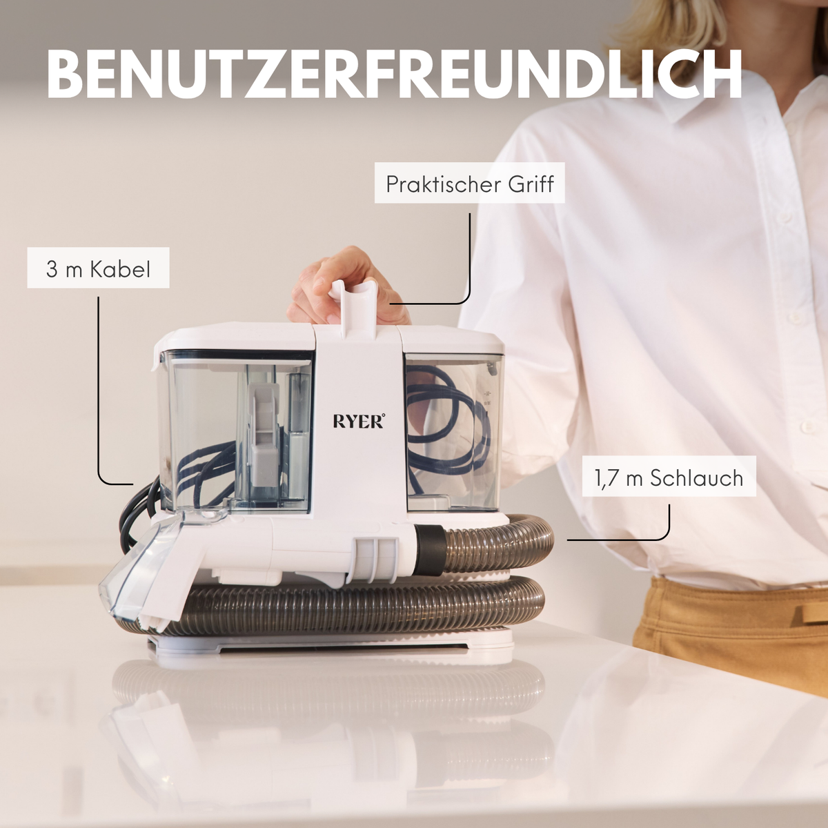 RYER Nasssauger Compact – Leichter Polsterreiniger für Auto, Sofa & Teppich